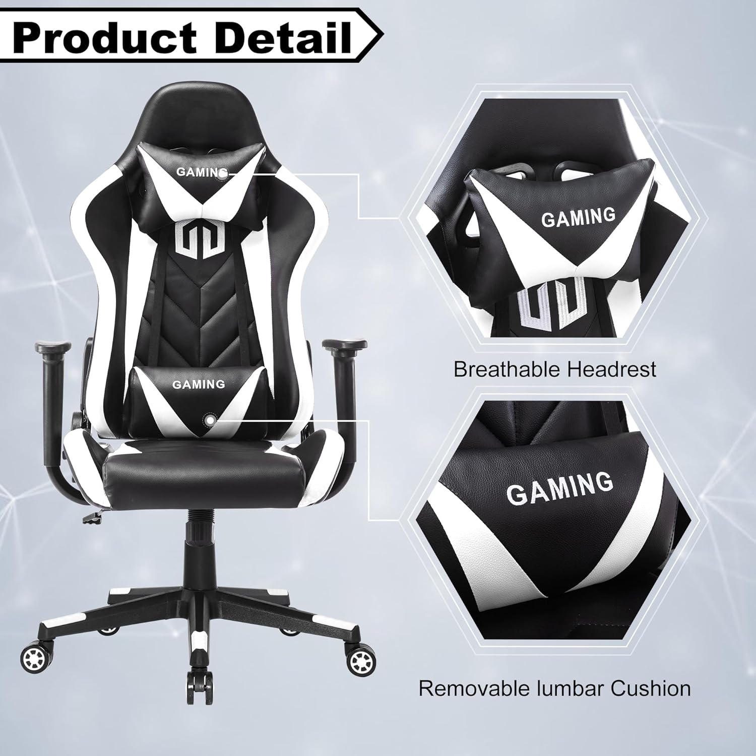 GOTMINSI Ergonomic Racing Desk Chair - White - Gaming Accessories by Handbags Specialist Headquarter | Available at Handbags Specialist Headquarter