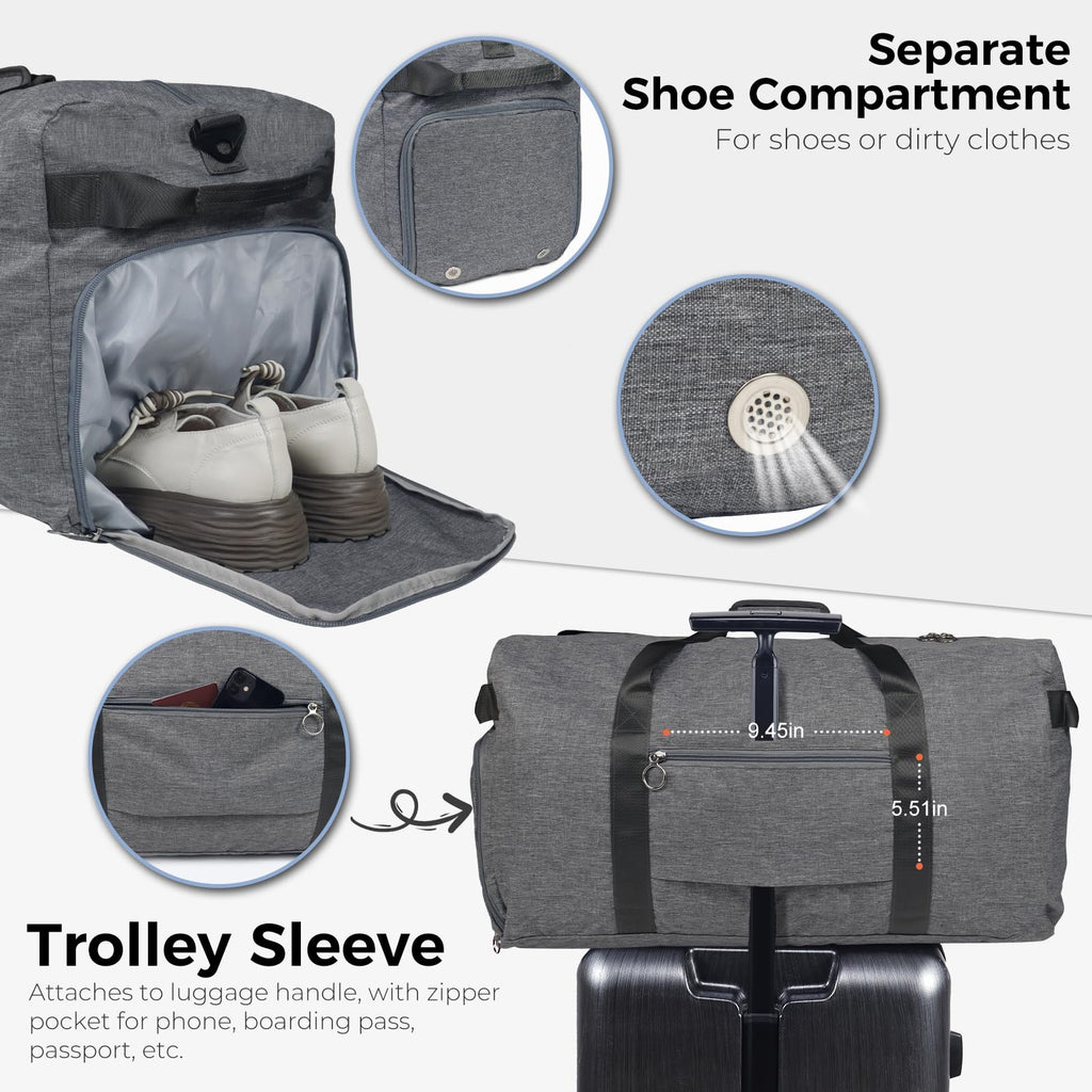 Foldable 65L Duffle Bag with Shoe Compartment