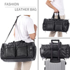 Leather Travel Bag with Shoe Pouch, Brown