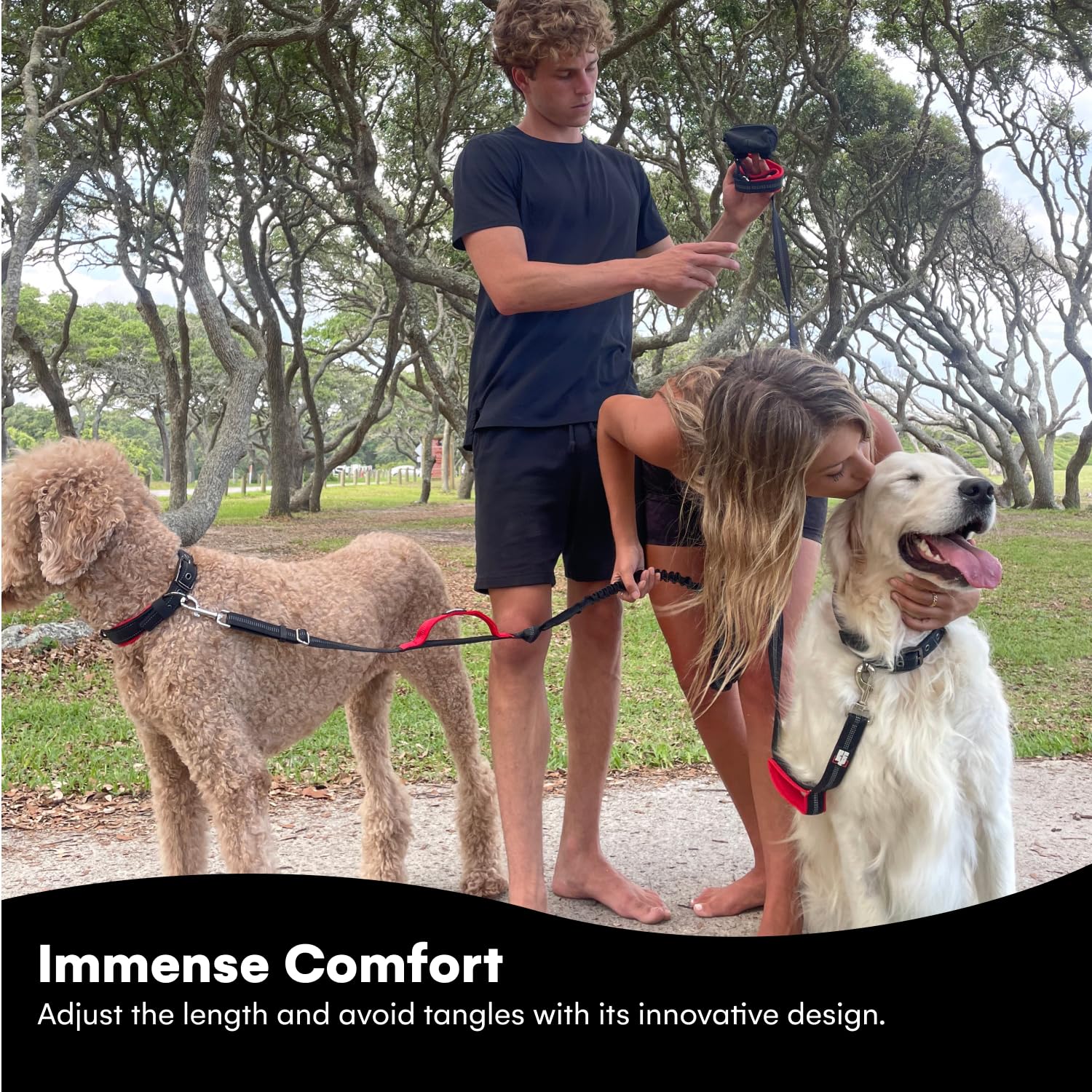 RhinoGrip Aqua: Double Handle Reflective Dog Leash -  by Handbags Specialist Headquarter | Available at Handbags Specialist Headquarter