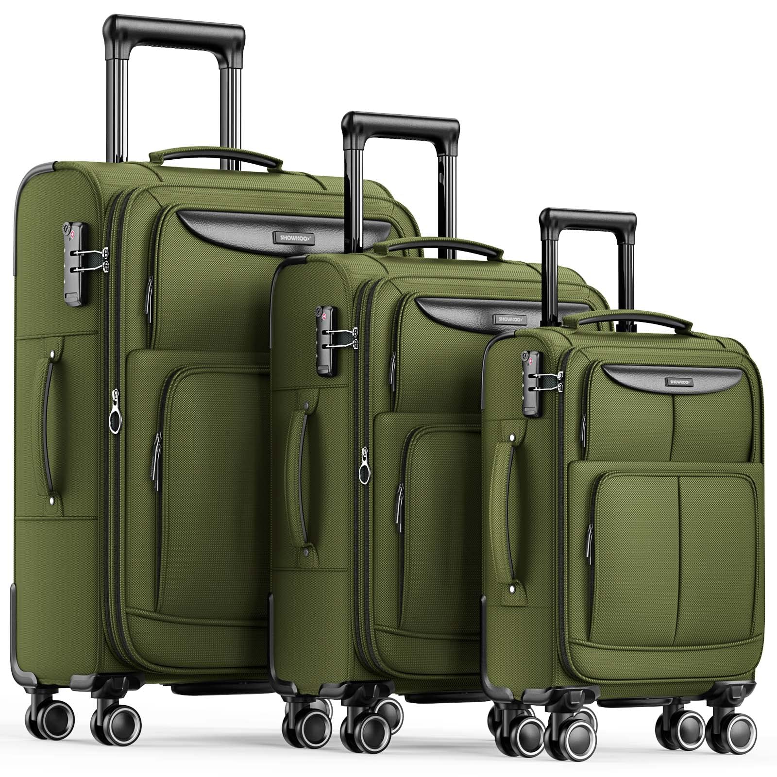 SHOWKOO Armygreen 3-Piece Expandable Luggage Set - Luggage Travel Bags by Handbags Specialist Headquarter | Available at Handbags Specialist Headquarter