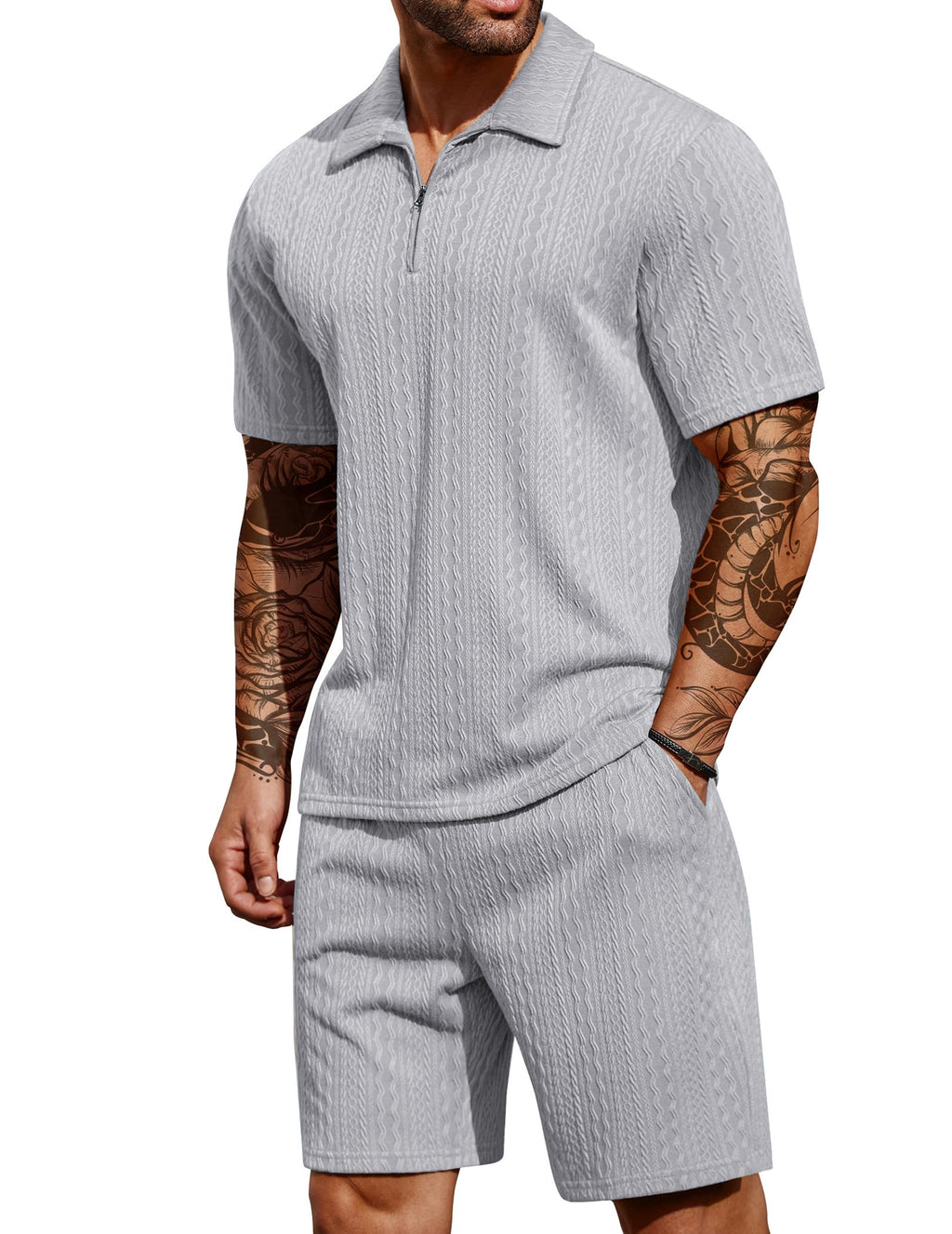 COOFANDY Men's 2 Piece Polo Shirt & Shorts Set