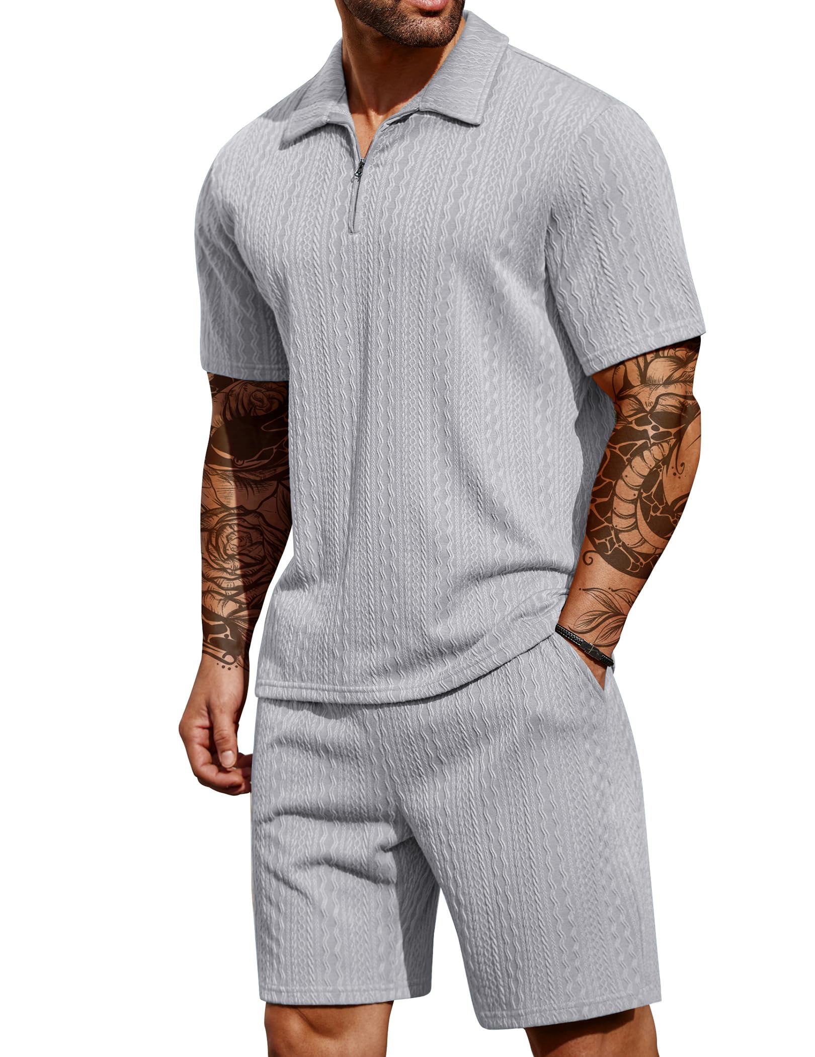 COOFANDY Men's 2 Piece Polo Shirt & Shorts Set