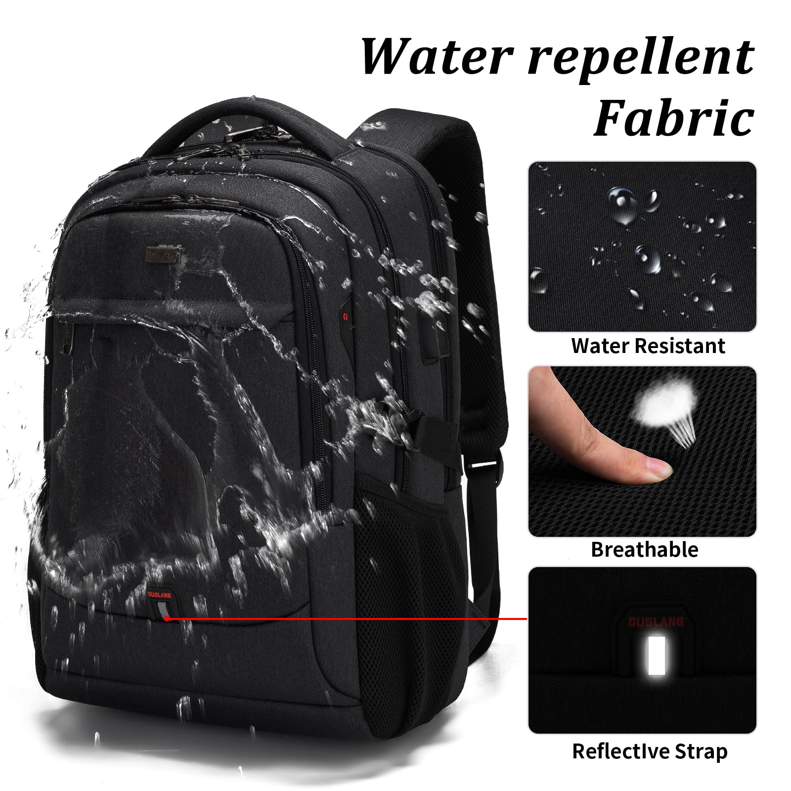 DUSLANG Travel Laptop Backpack with USB Port - Black - Backpack Bags by Handbags Specialist Headquarter | Available at Handbags Specialist Headquarter