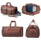 Leather Travel Bag with Shoe Pouch, Brown