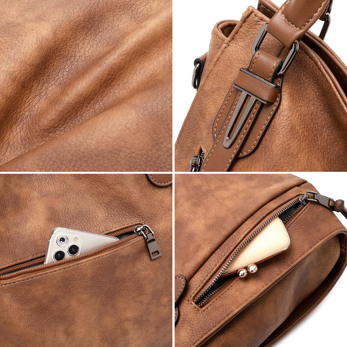 Lapsting Boho Faux Leather Hobo Shoulder Bag