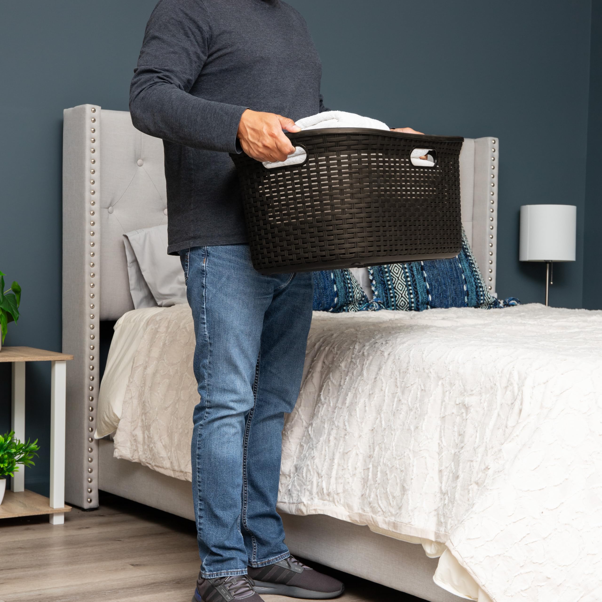 Ivory Wicker Mind Reader 40L Laundry Basket - Laundry Baskets by Handbags Specialist Headquarter | Available at Handbags Specialist Headquarter