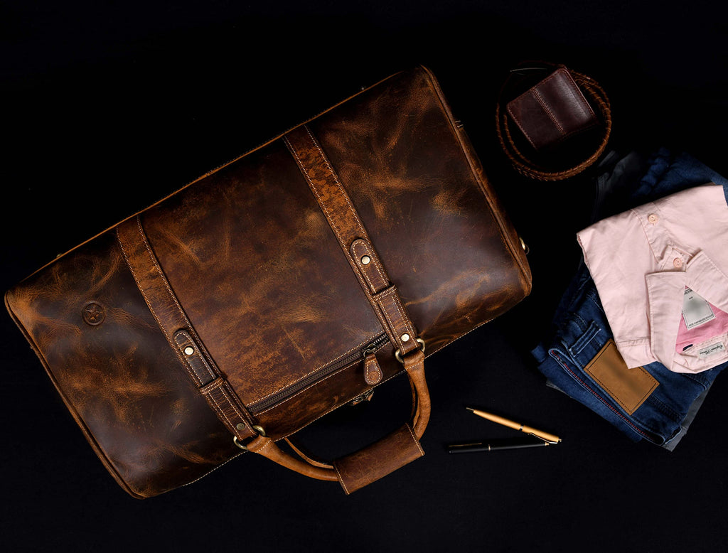 Leather Travel Duffel Bag for Men & Women