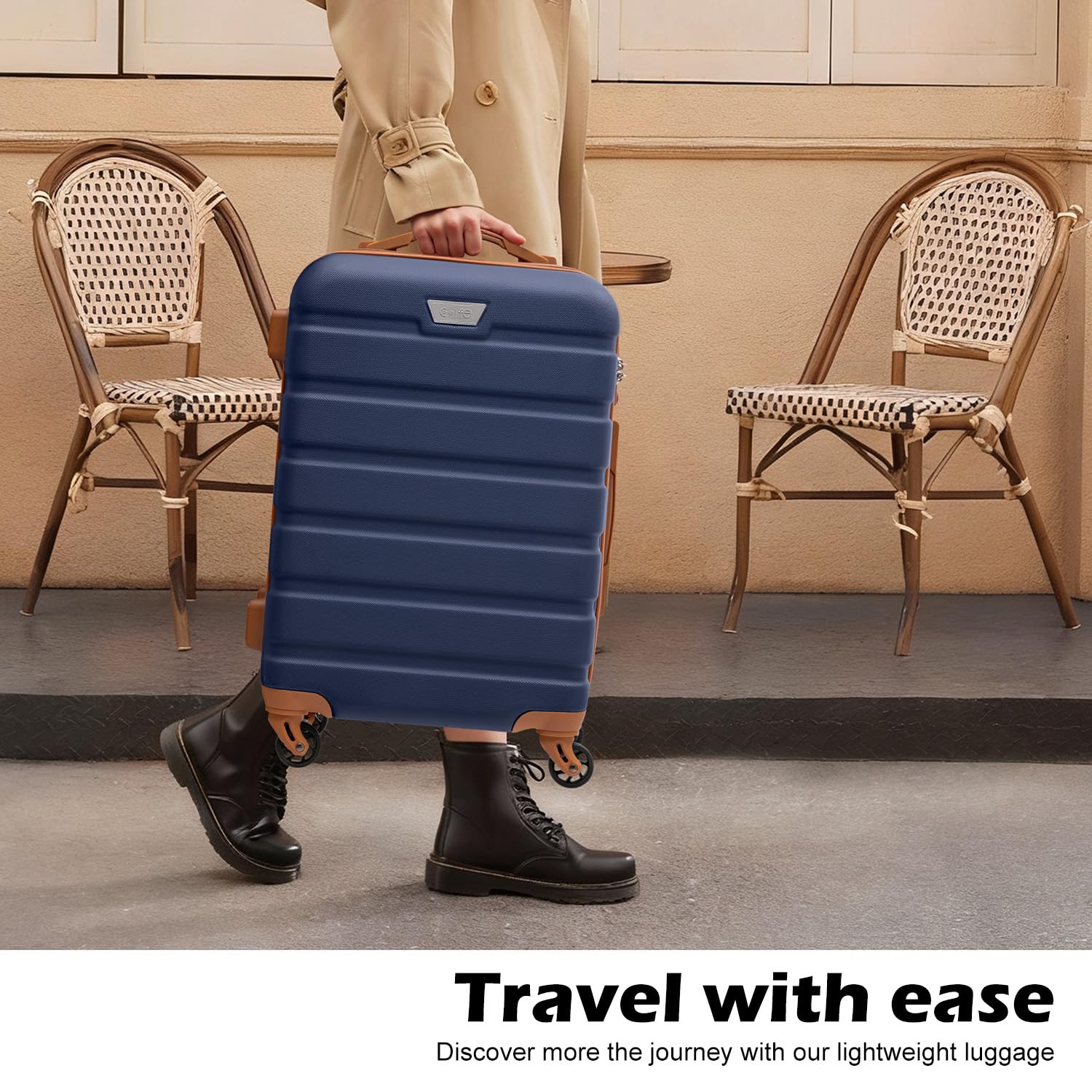 Coolife 3-Piece Hardshell Luggage Set - Navy