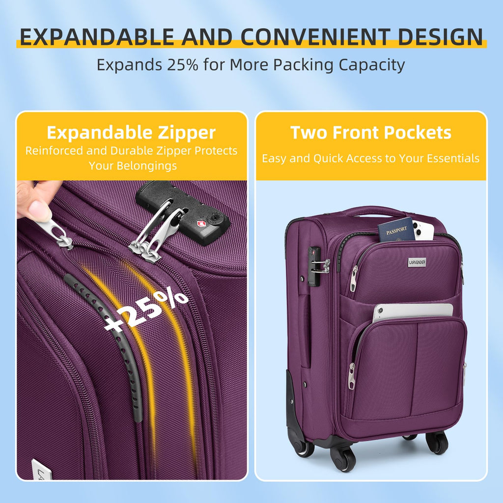 LARVENDER Expandable 5-Piece Spinner Luggage Set -  by Handbags Specialist Headquarter | Available at Handbags Specialist Headquarter