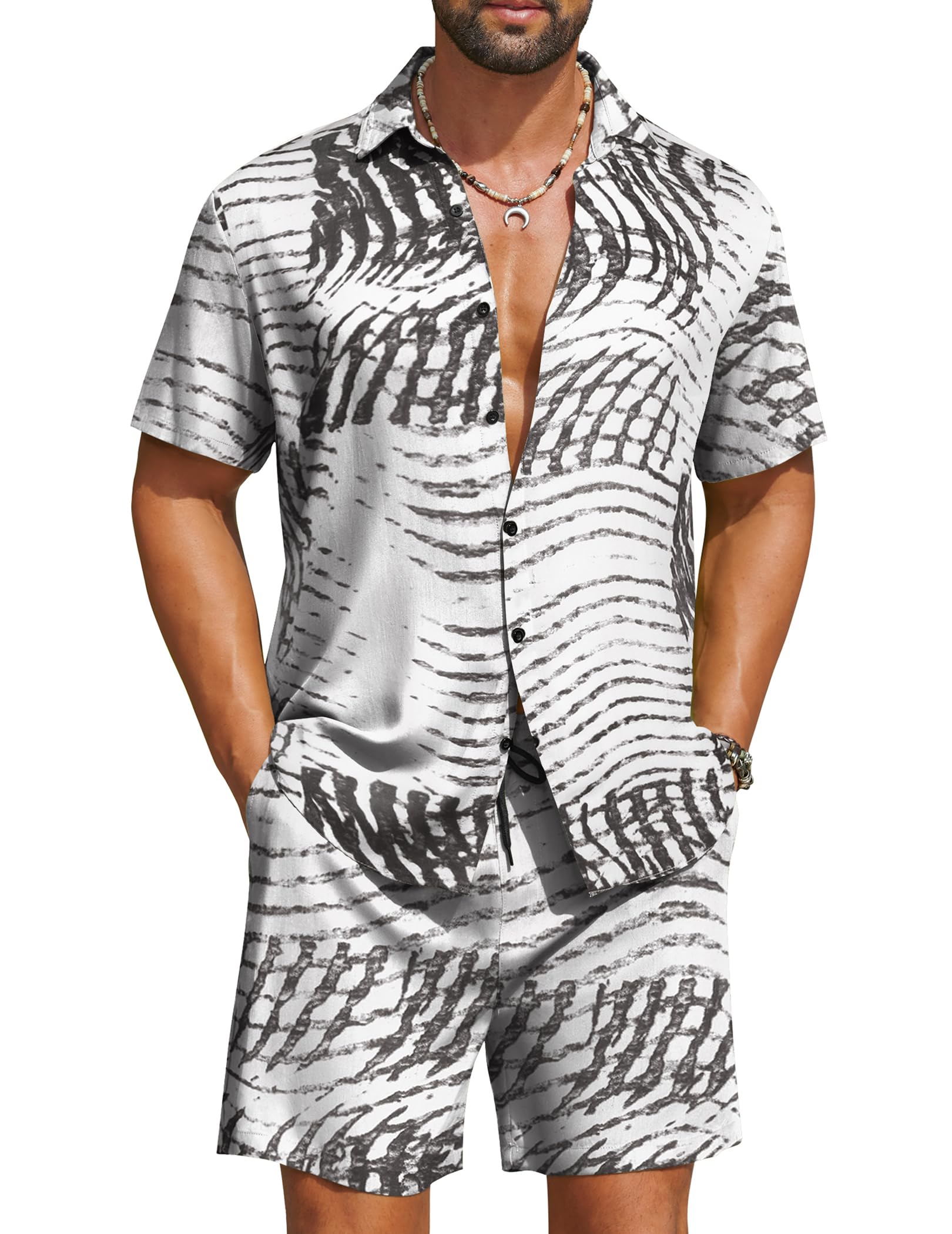 COOFANDY Men's Hawaiian 2 Piece Beach Outfit Set