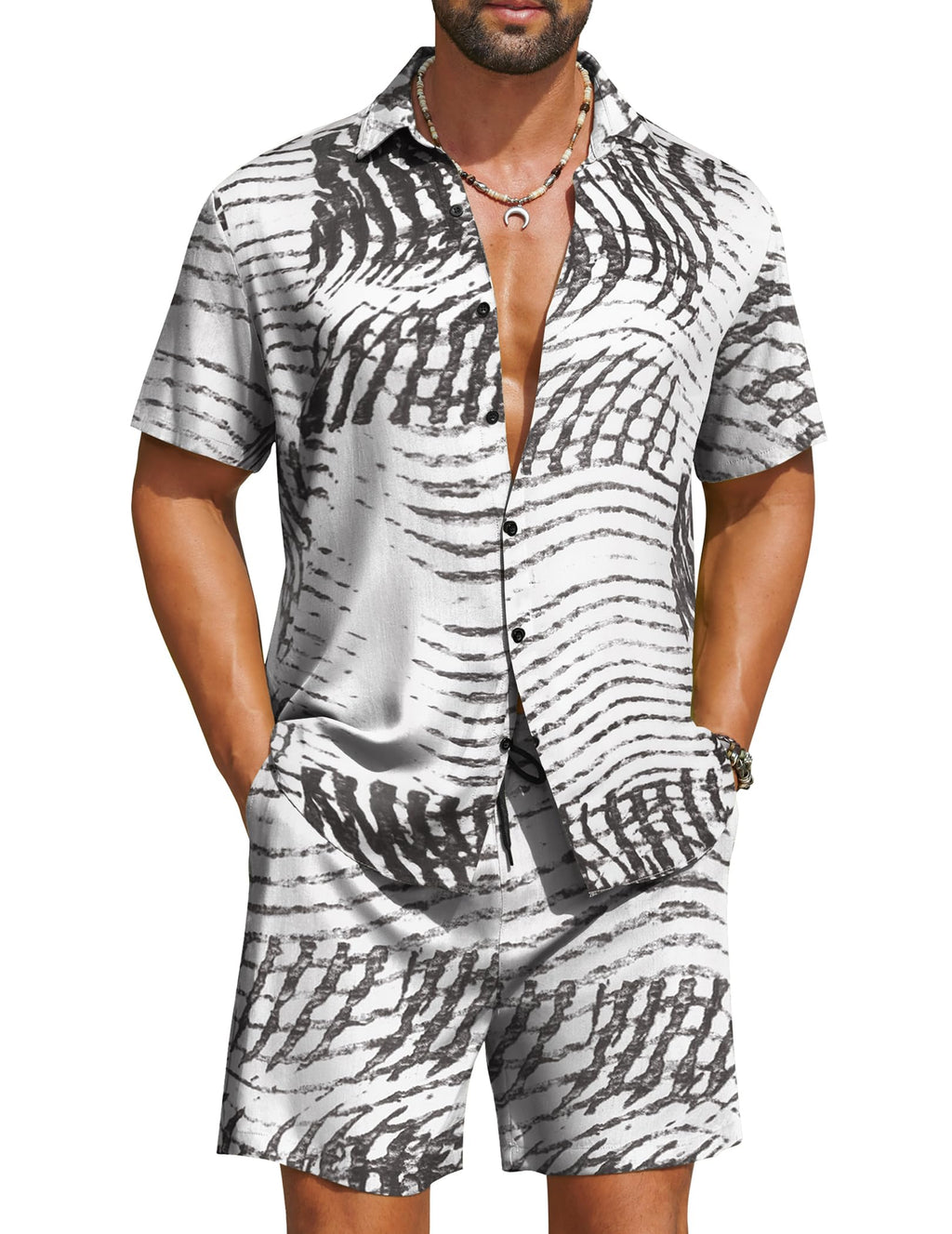 COOFANDY Men's Hawaiian 2 Piece Beach Outfit Set