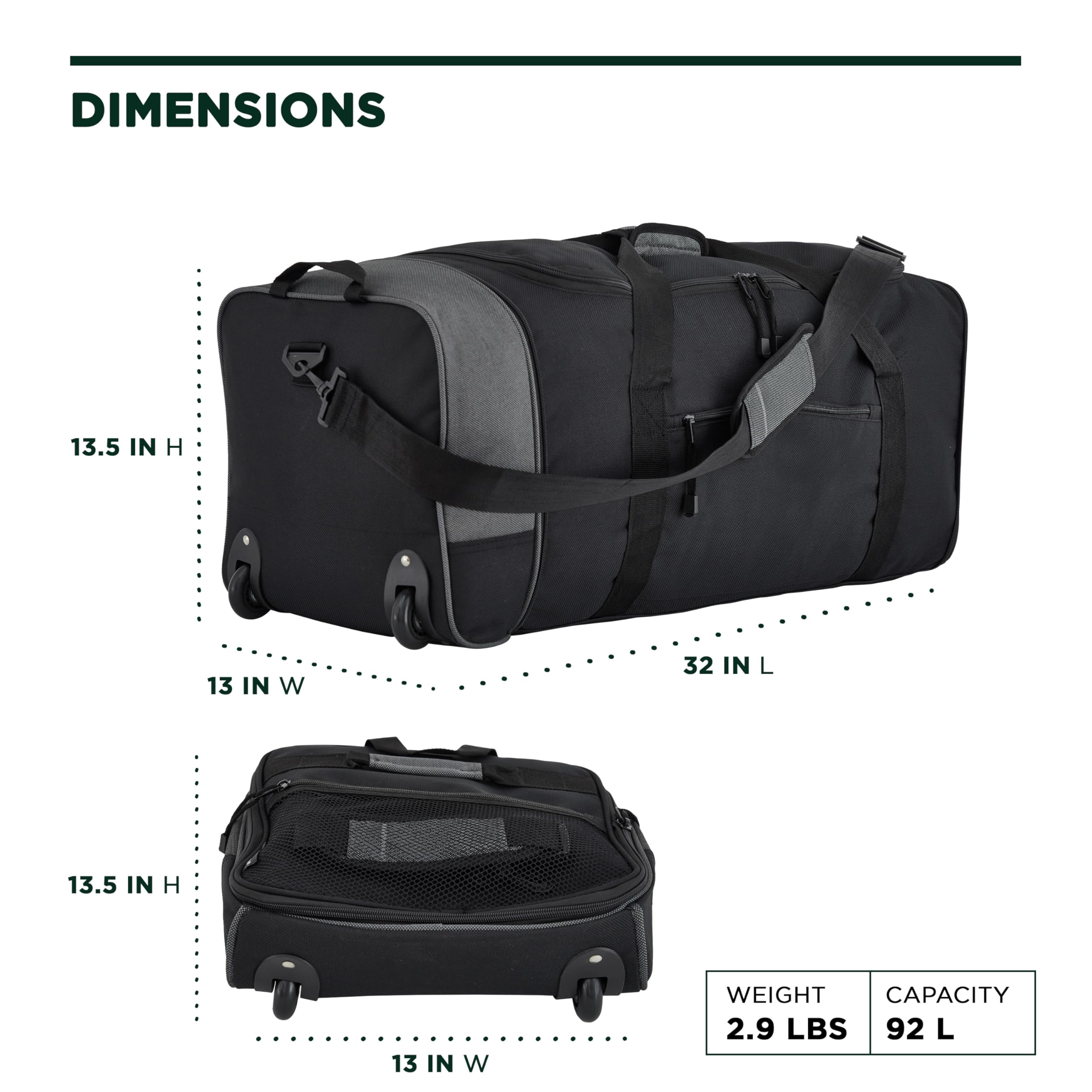 Traveler's Club Expandable Rolling Duffel Bag 32 -  by Handbags Specialist Headquarter | Available at Handbags Specialist Headquarter