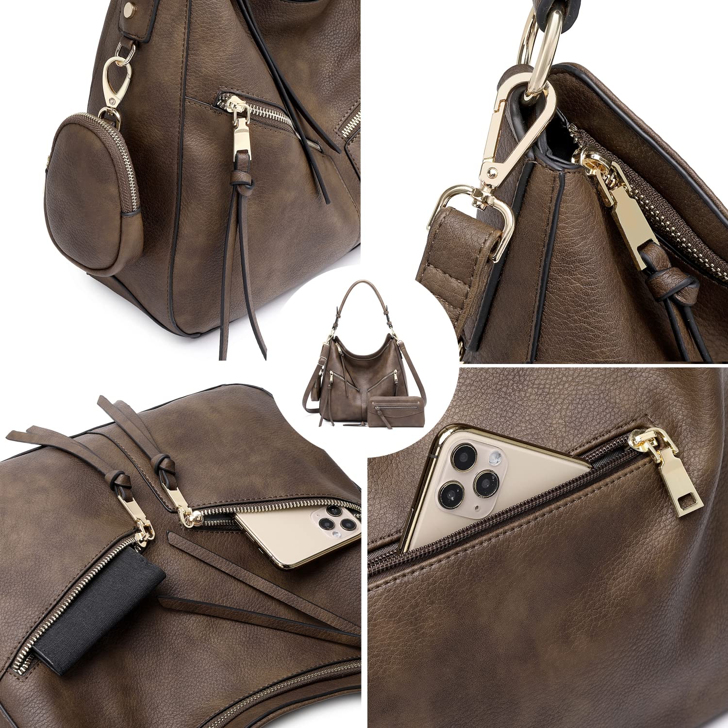 Lapsting Boho Faux Leather Hobo Shoulder Bag