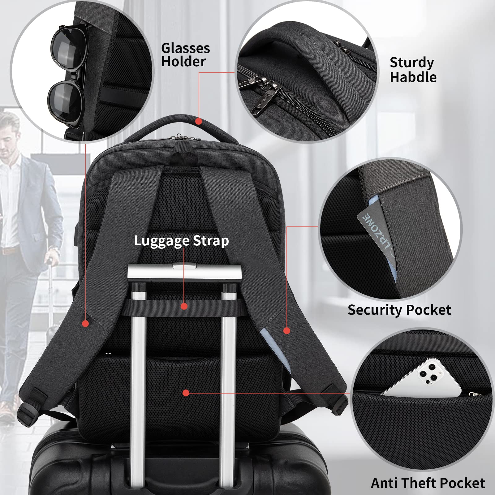 DUSLANG Travel Laptop Backpack with USB Port - Black - Backpack Bags by Handbags Specialist Headquarter | Available at Handbags Specialist Headquarter