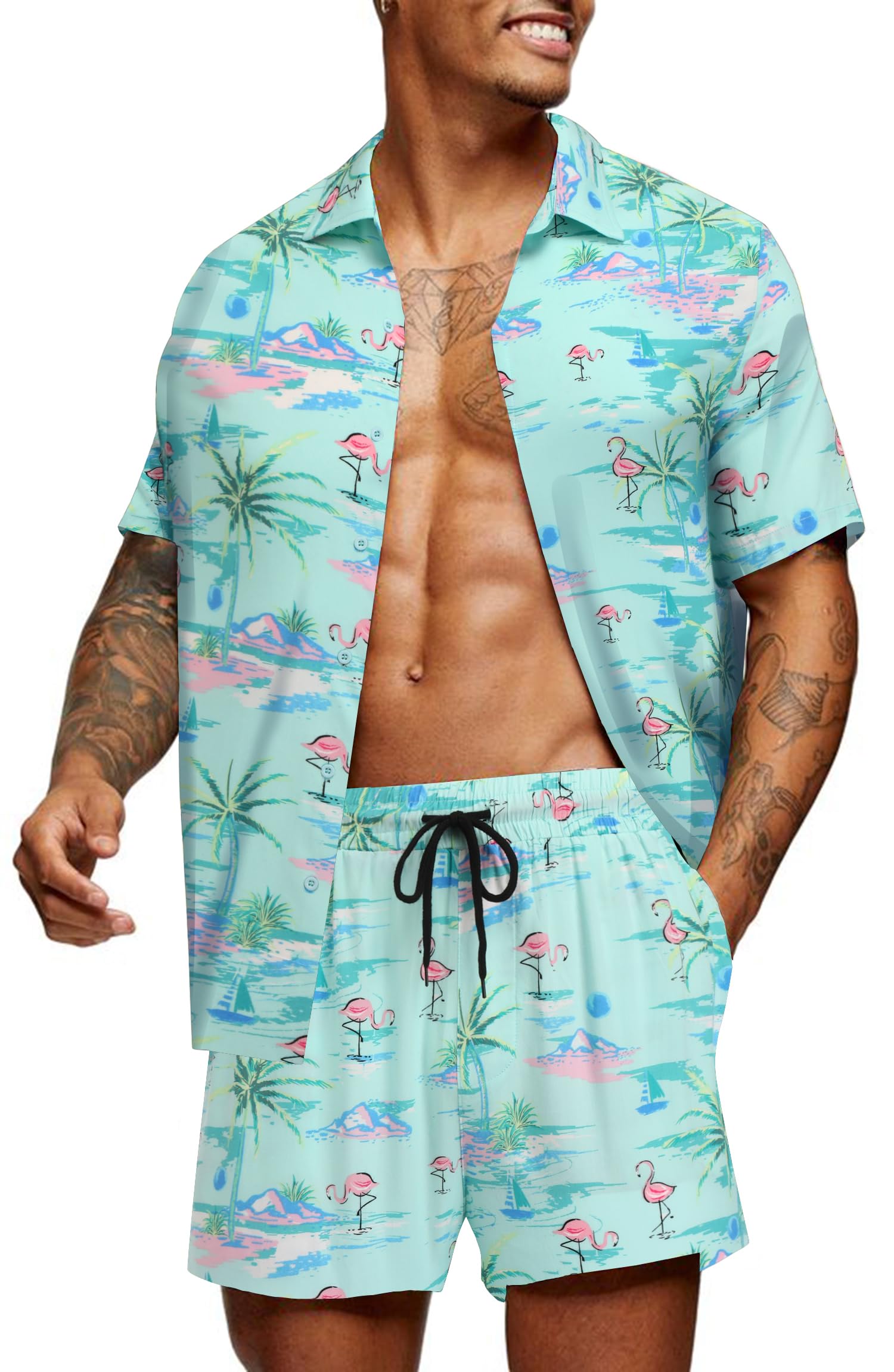 COOFANDY Men's Hawaiian 2 Piece Beach Outfit Set