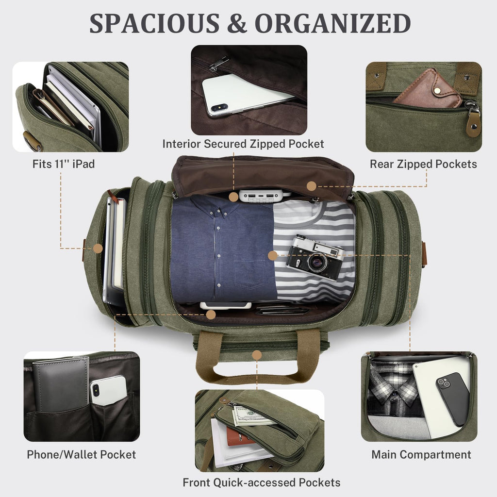 Expandable Canvas Travel Duffel Bag 60L – Versatile, Spacious, Durable Design