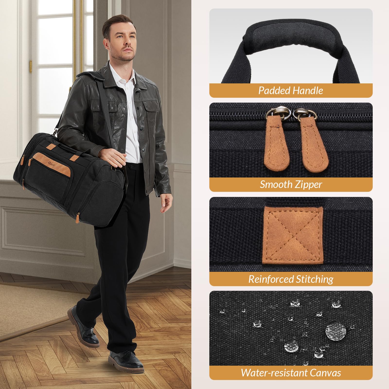 Canvas Duffle Bag for Travel 50L Expandable Travel Duffel Bags for Men Women Weekender Overnight Bag with Shoes Compartment - Dark Grey – ##variant## 