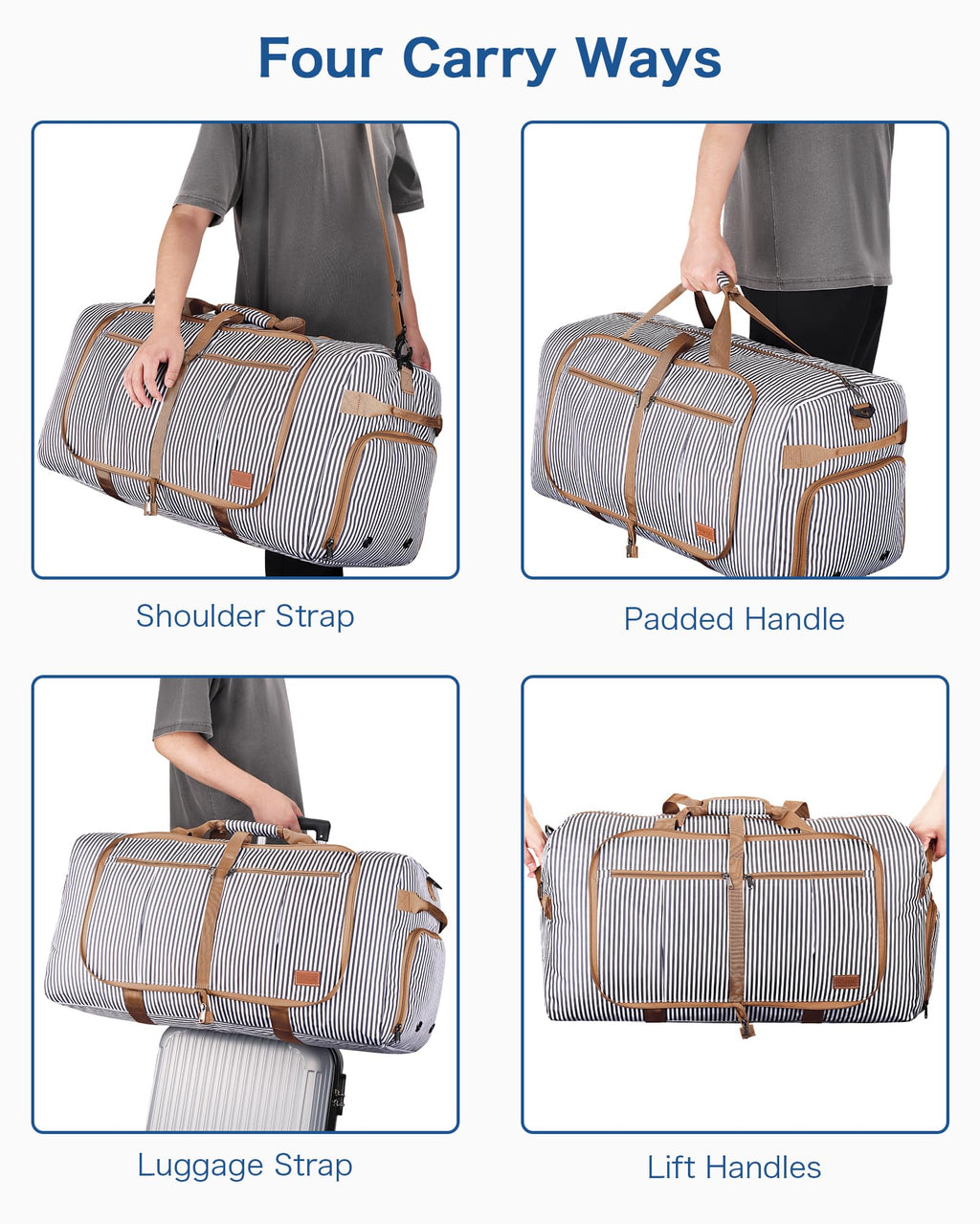 120L Foldable Waterproof Travel Duffel Bag with Shoe Compartment