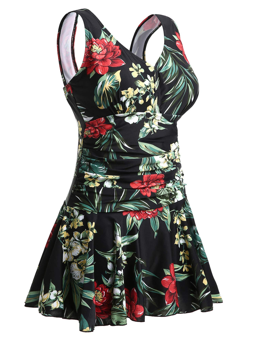 Plus Size Floral Shaping One Piece Swim Dress