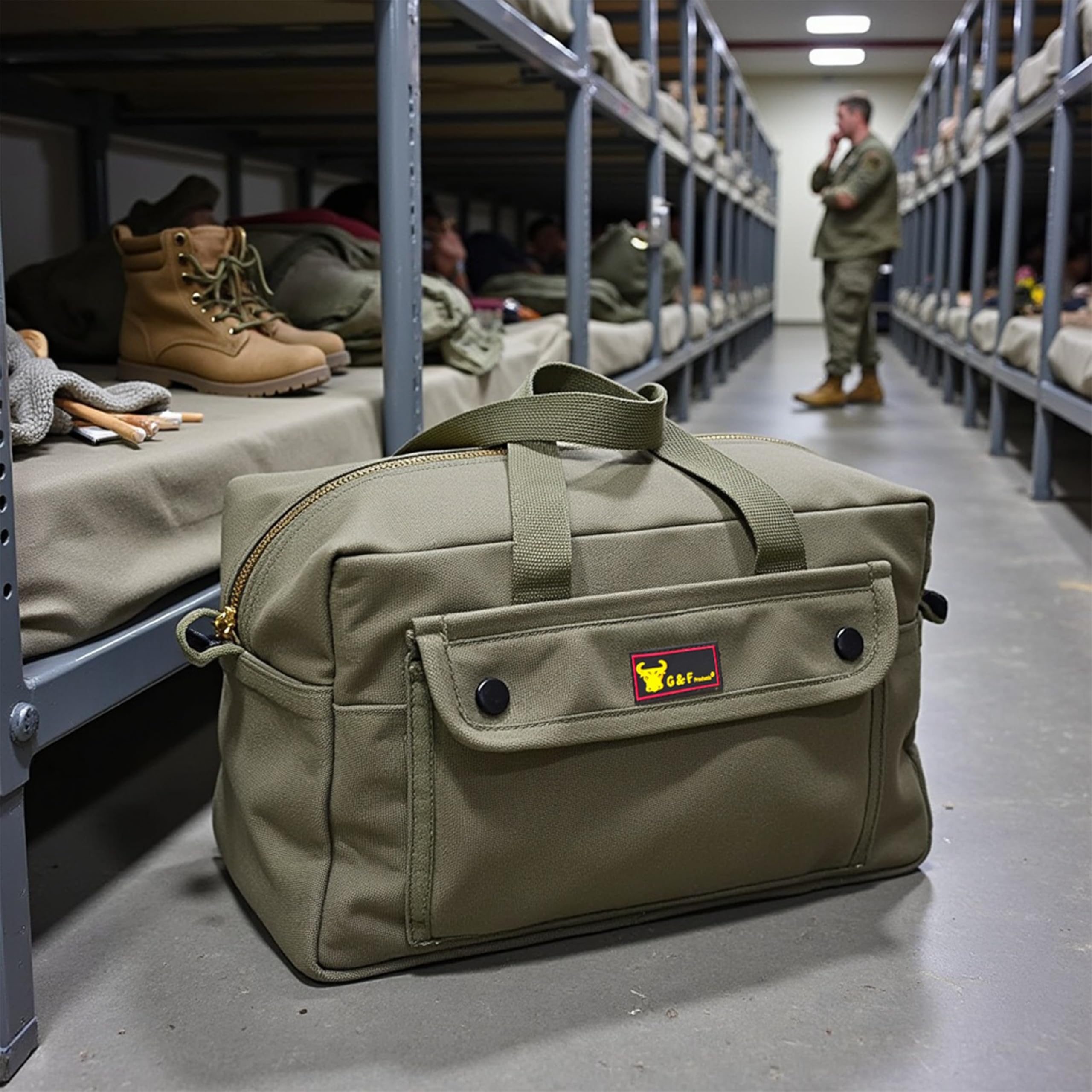 Waxed Canvas Military Duffle Bag, Olive Green
