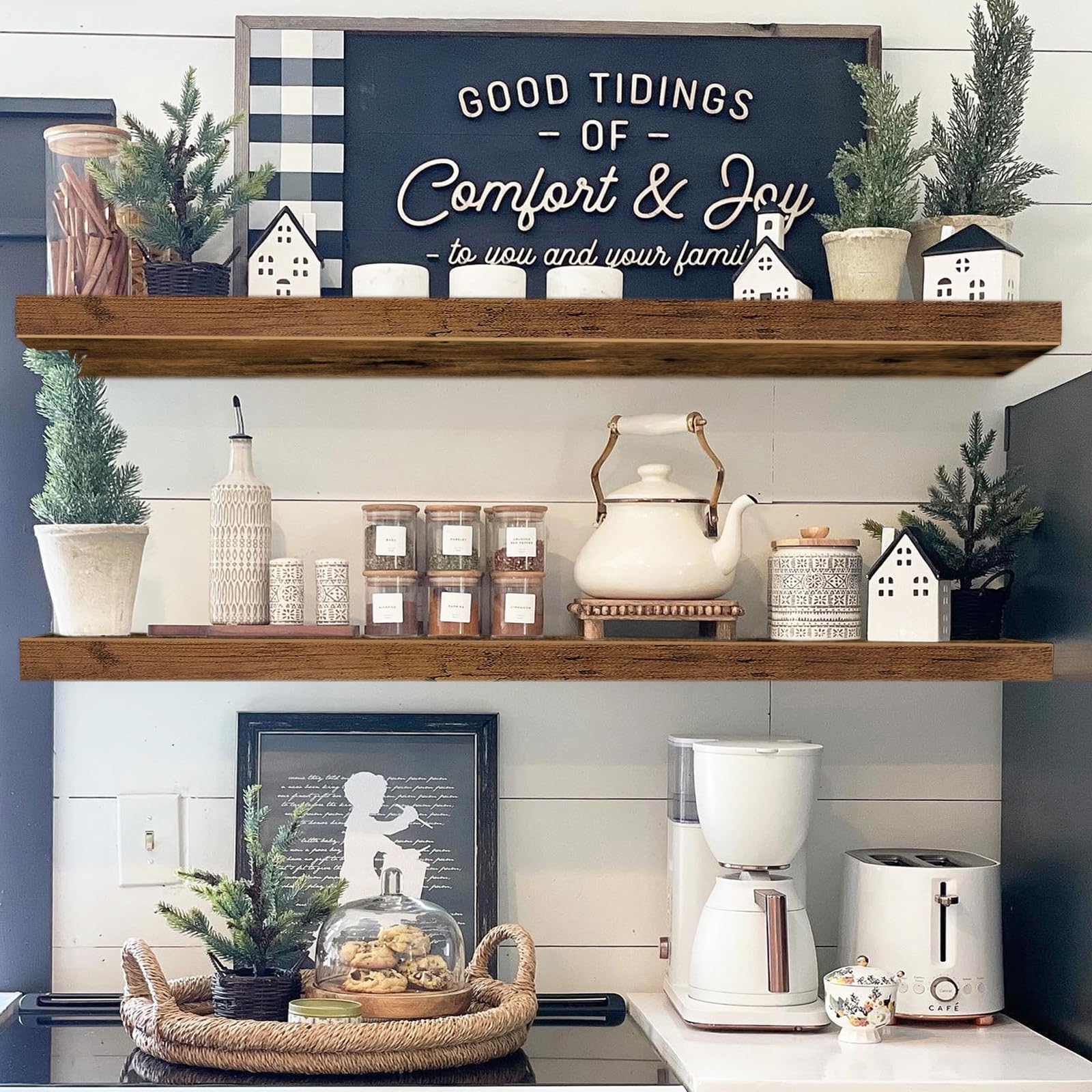 Rustic Farmhouse Shelves (008-40BN) - Decor by Handbags Specialist Headquarter | Available at Handbags Specialist Headquarter
