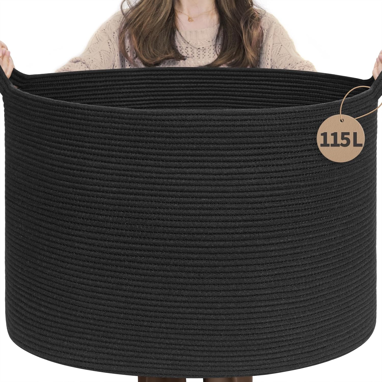 INDRESSME XL Woven Cotton Rope Basket - Black Stitch - PhoenixBucketTitleBTF by Handbags Specialist Headquarter | Available at Handbags Specialist Headquarter