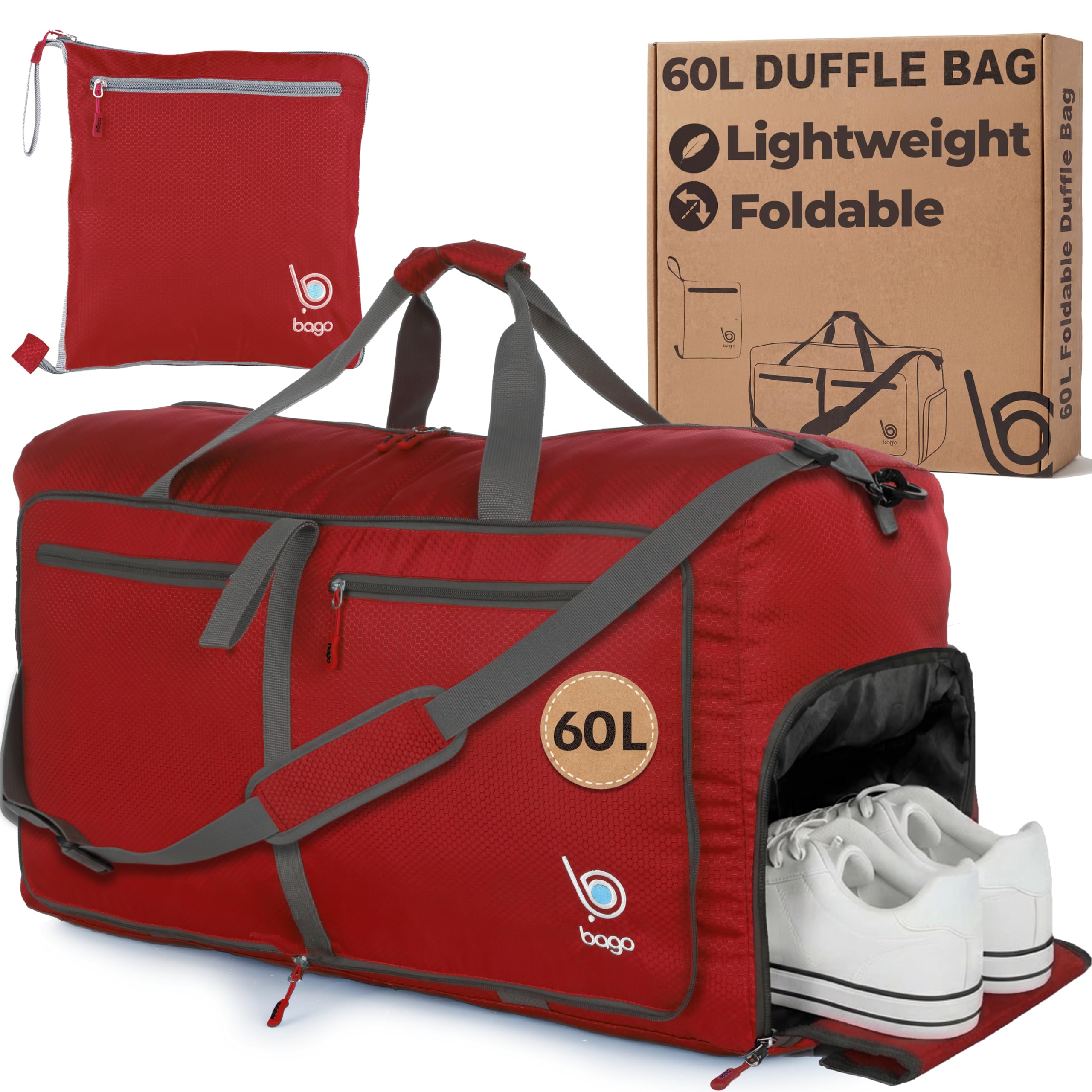 Bago 60L Foldable Travel Duffle Bag with Shoe Compartment