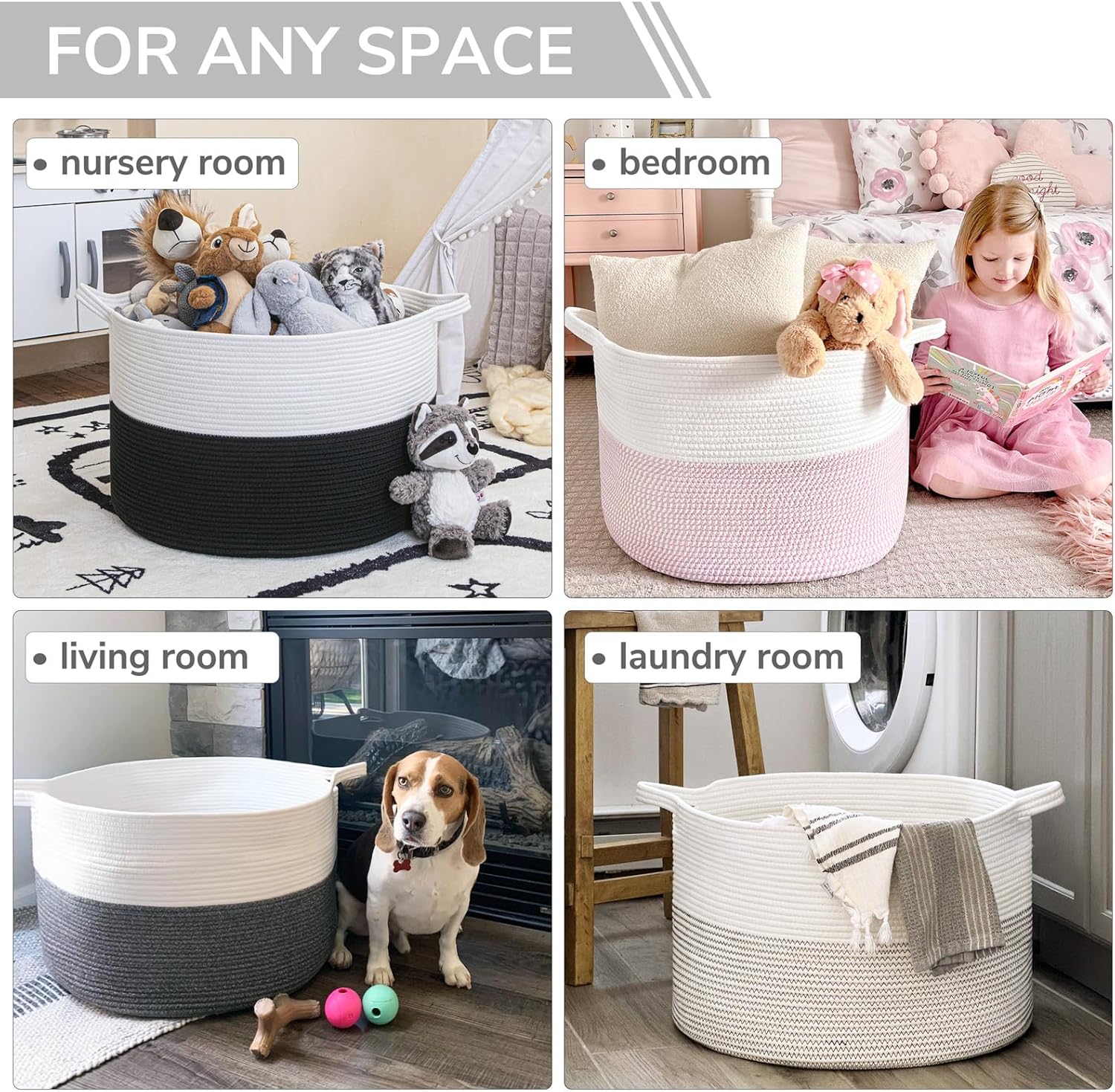 INDRESSME XL Woven Cotton Rope Basket - Black Stitch - PhoenixBucketTitleBTF by Handbags Specialist Headquarter | Available at Handbags Specialist Headquarter