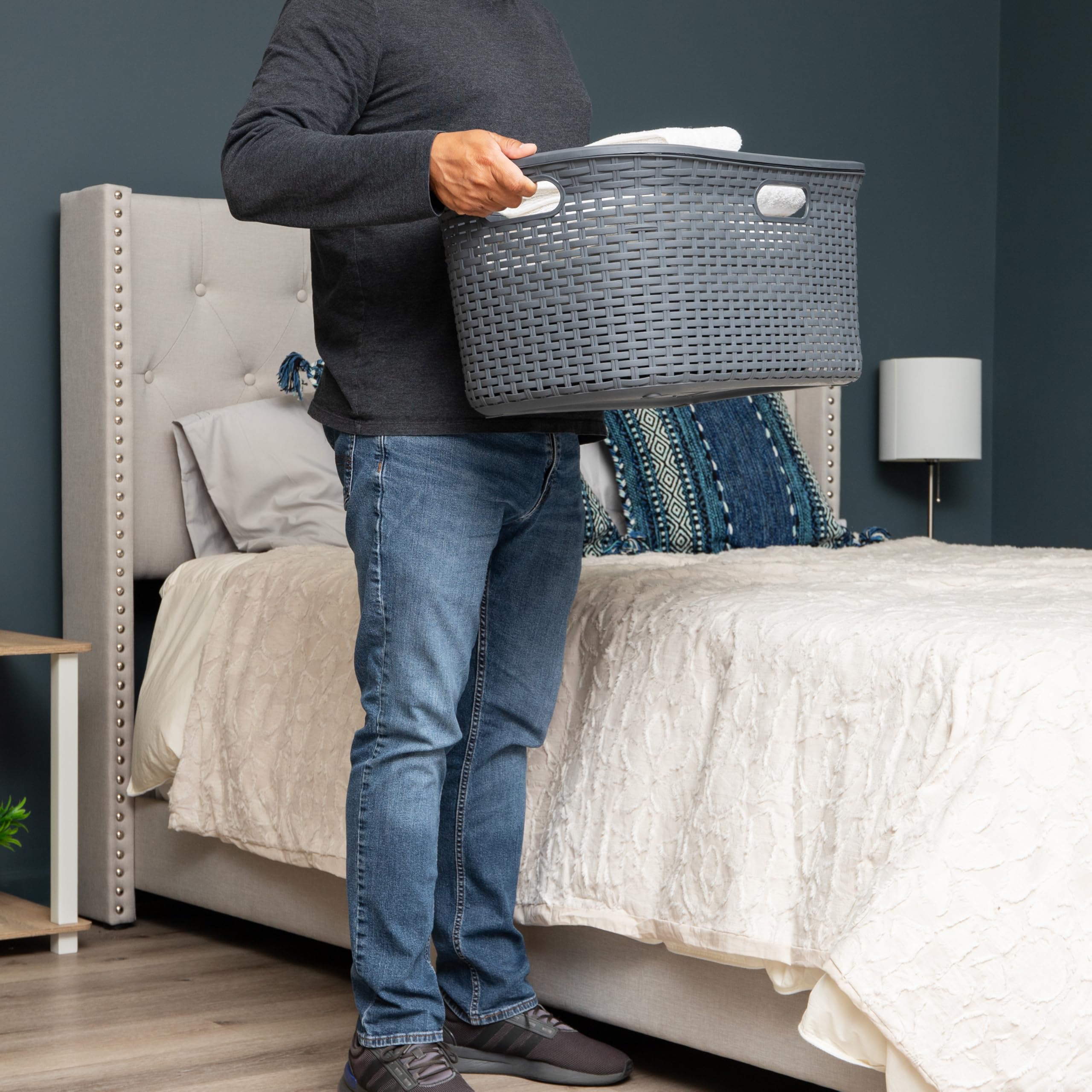 Ivory Wicker Mind Reader 40L Laundry Basket - Laundry Baskets by Handbags Specialist Headquarter | Available at Handbags Specialist Headquarter