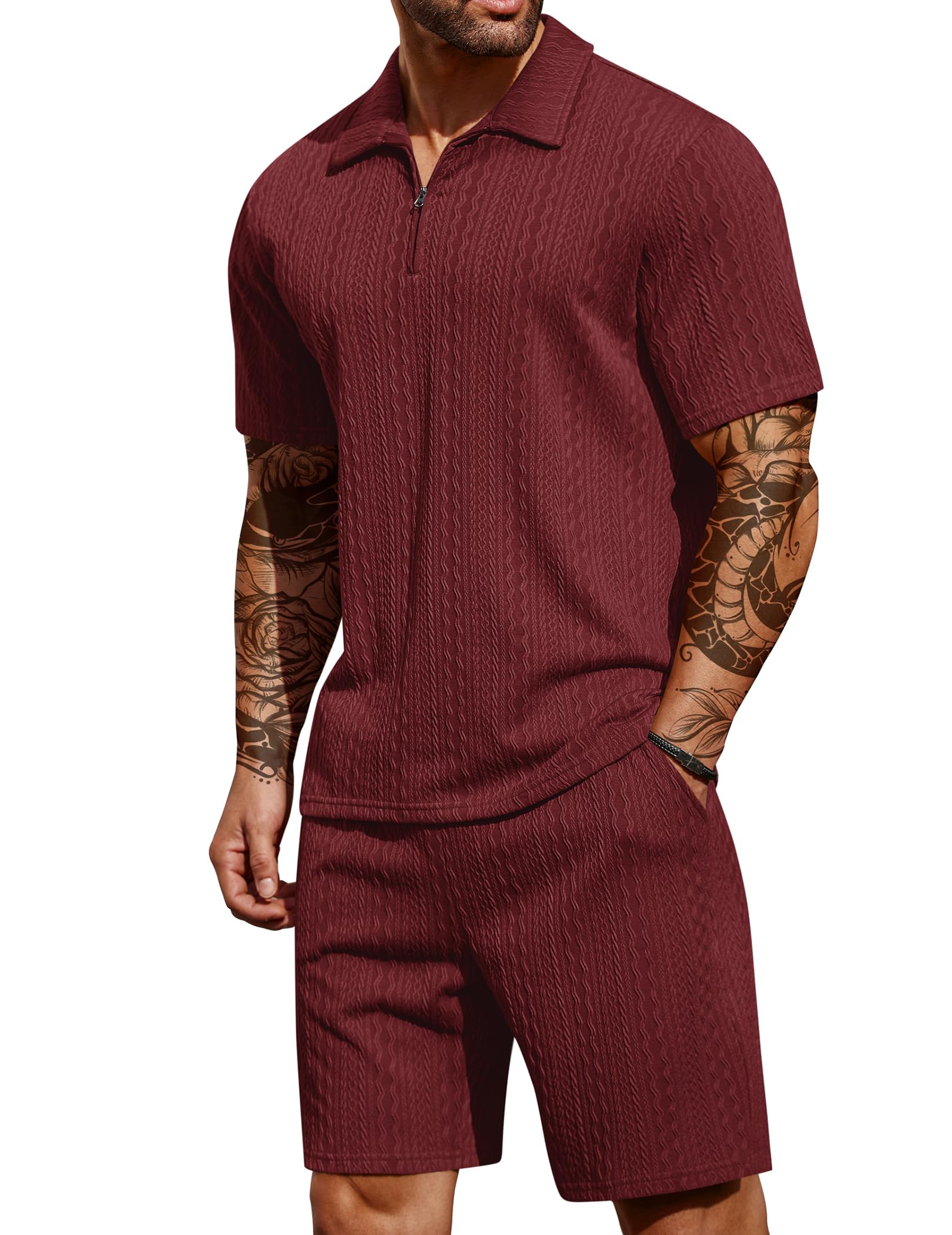 COOFANDY Men's 2 Piece Polo Shirt & Shorts Set