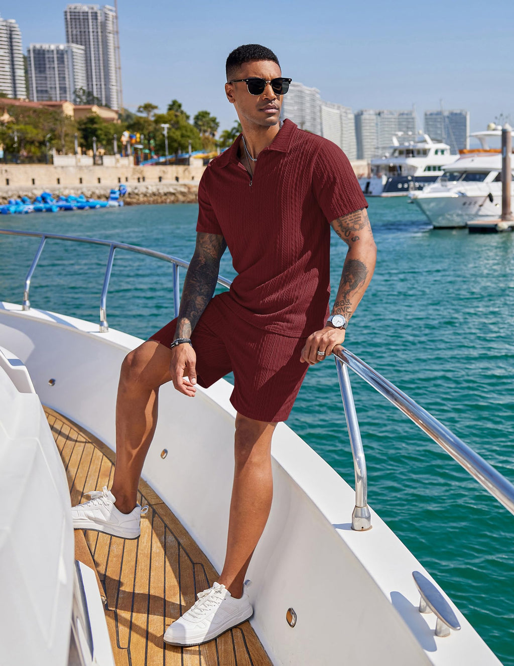 COOFANDY Men's 2 Piece Polo Shirt & Shorts Set