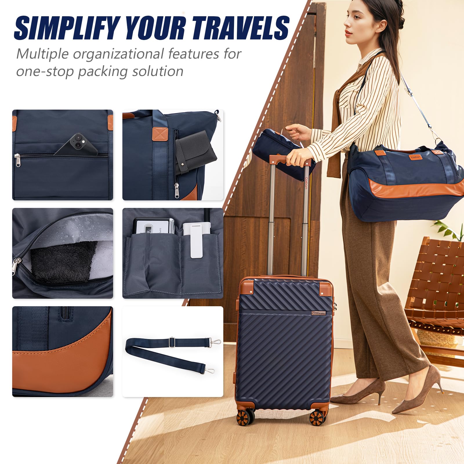 Cosbarn 5-Piece Hardshell Luggage Set - Dark Blue