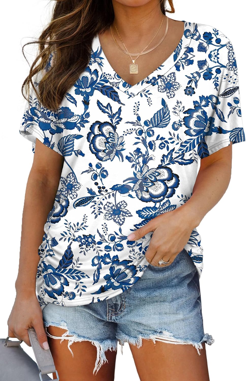 WIHOLL V-Neck Dolman Top with Side Shirring - Women's T Shirts by Handbags Specialist Headquarter | Available at Handbags Specialist Headquarter