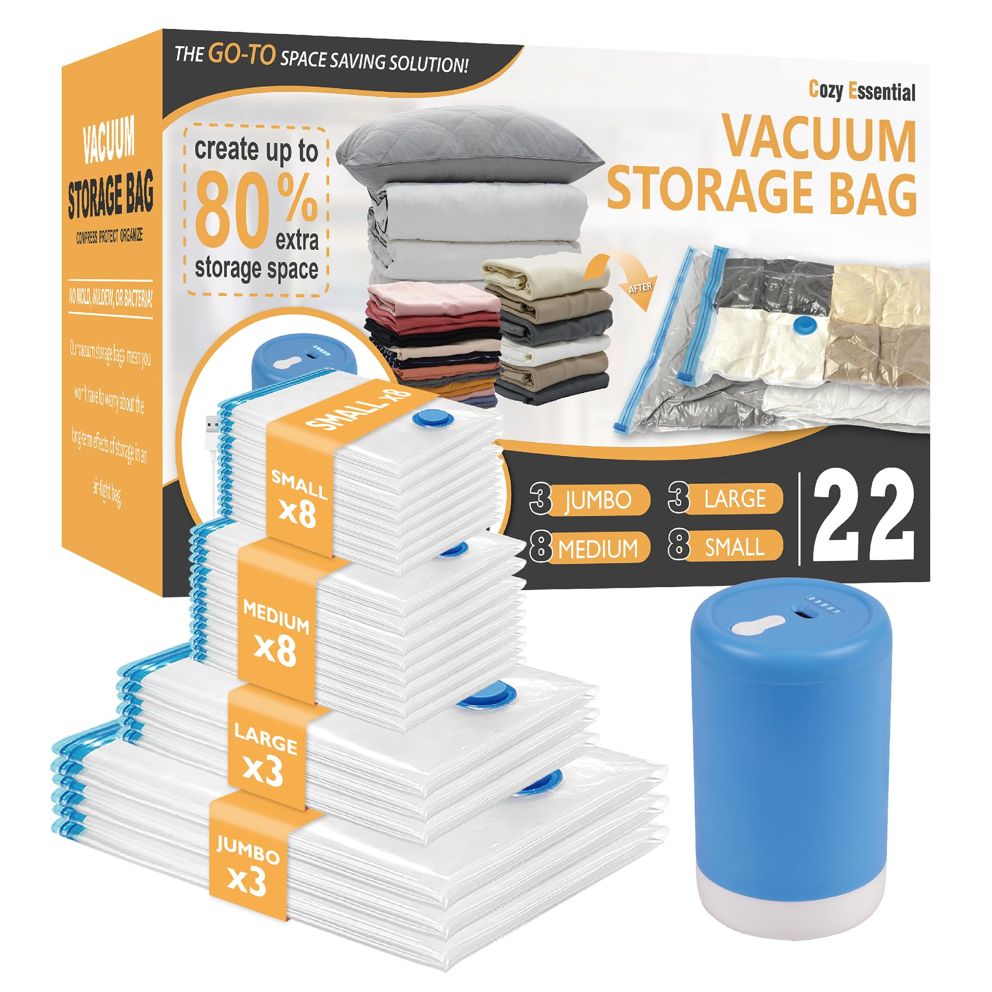 CozyVac Travel Bags with Pump - 6 Pack Space Savers -  by Handbags Specialist Headquarter | Available at Handbags Specialist Headquarter