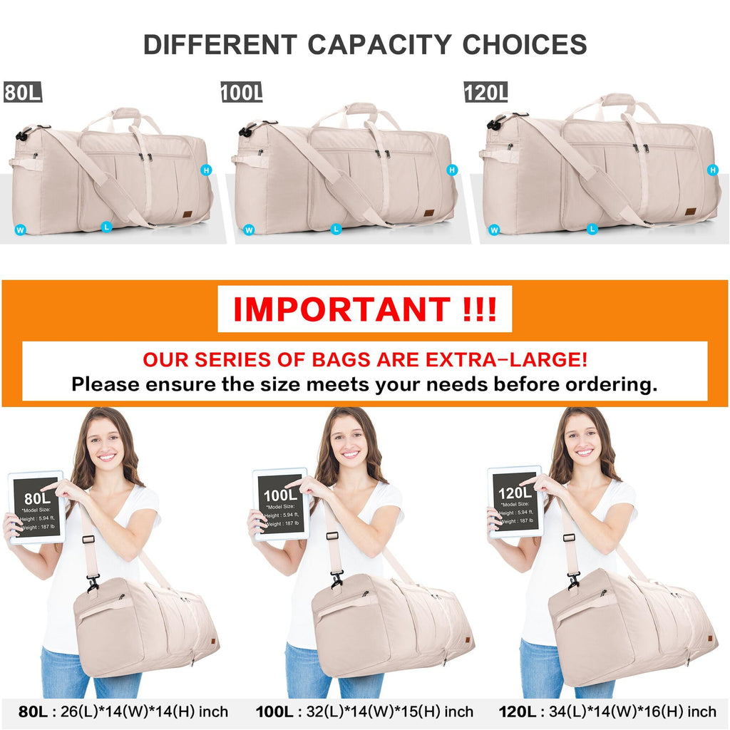 120L Foldable Waterproof Travel Duffel Bag with Shoe Compartment