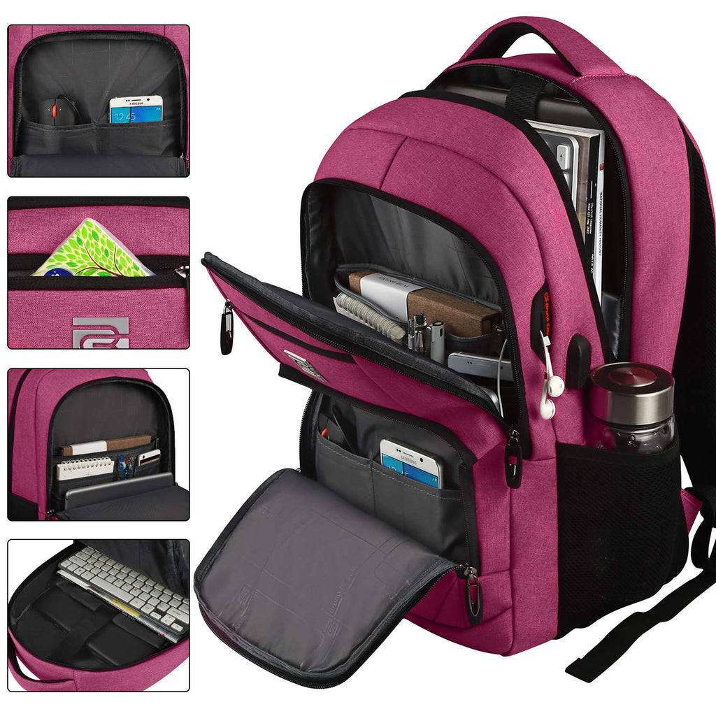 Volher Anti-Theft USB Laptop Backpack - Rose Red