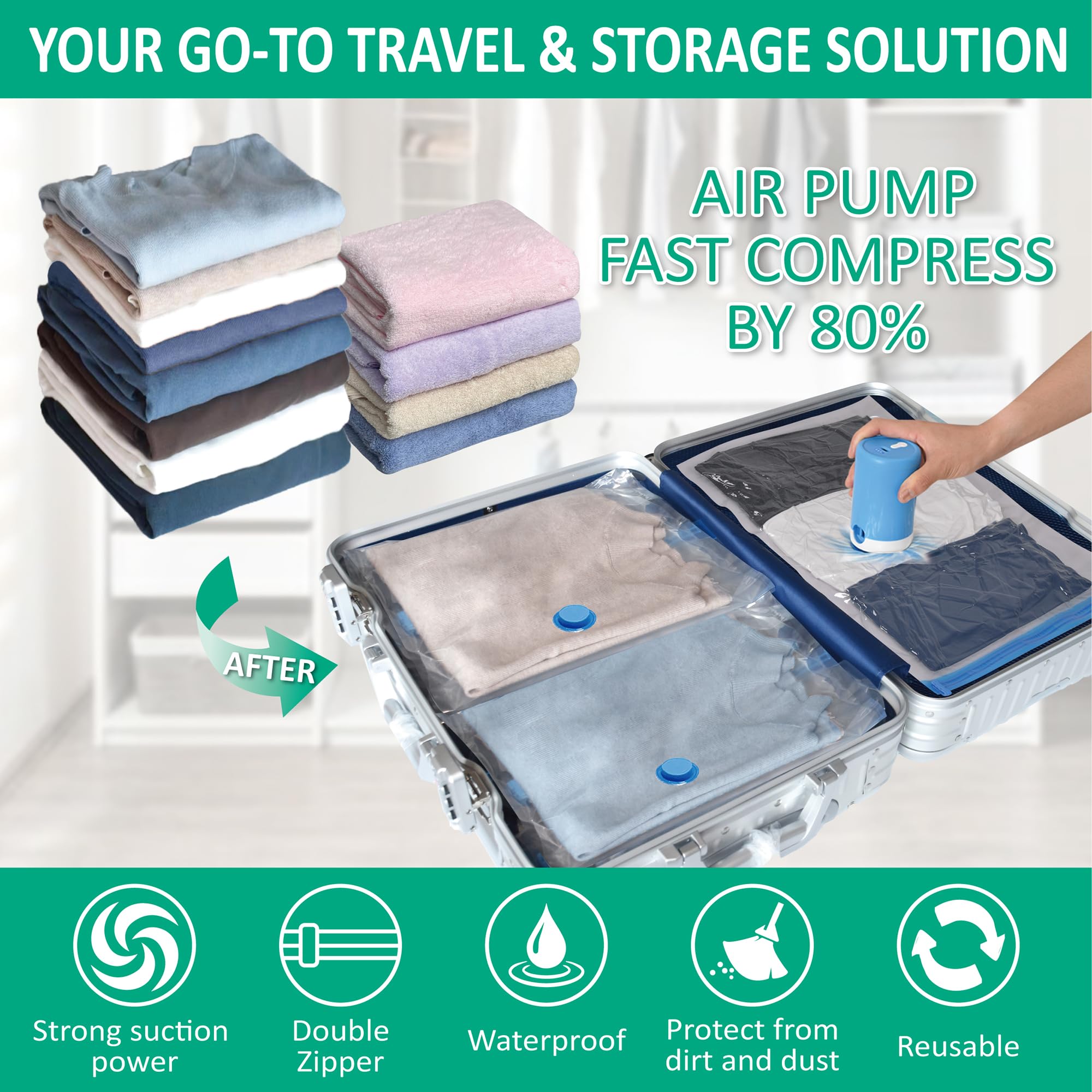 CozyVac Travel Bags with Pump - 6 Pack Space Savers -  by Handbags Specialist Headquarter | Available at Handbags Specialist Headquarter