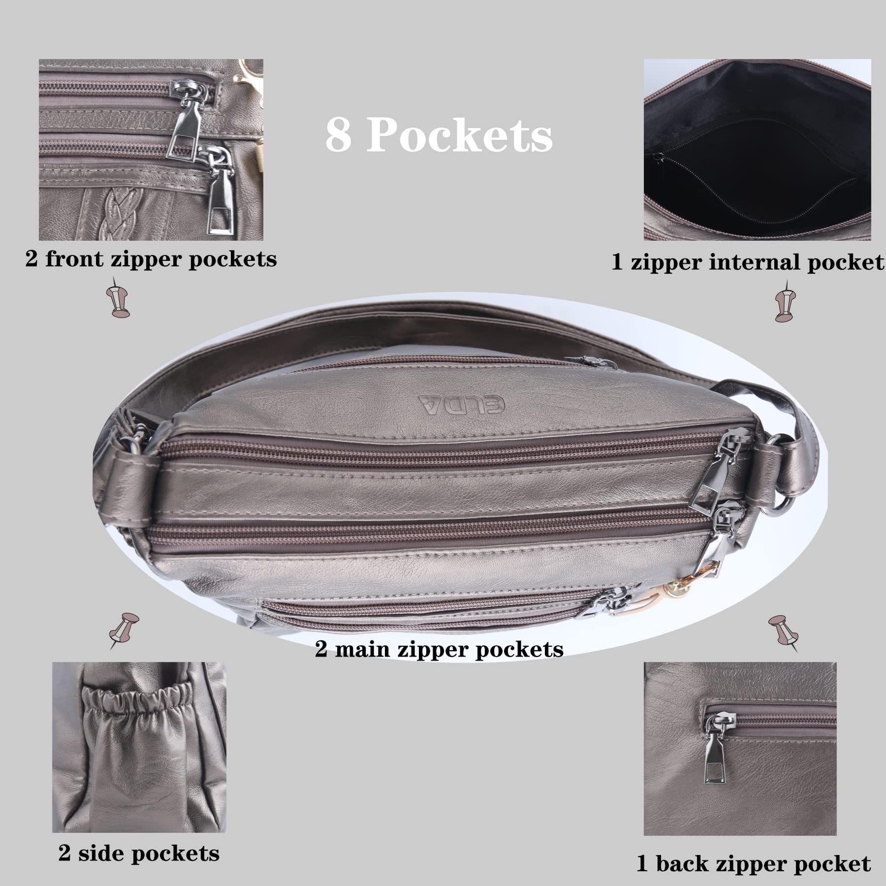 ELDA Chic Crossbody: Soft PU Leather Multi-Pocket Bag - Handbags by Handbags Specialist Headquarter | Available at Handbags Specialist Headquarter