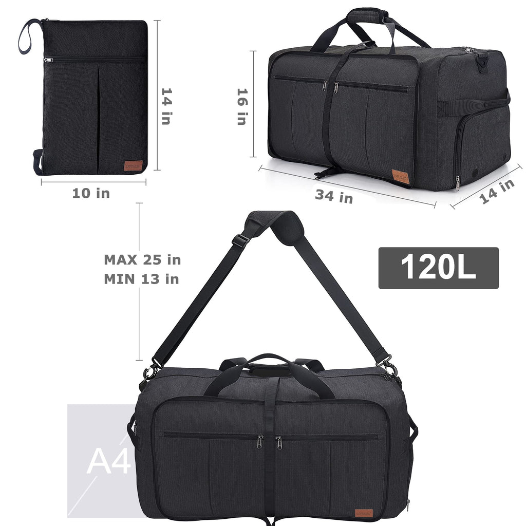 120L Foldable Waterproof Travel Duffel Bag with Shoe Compartment