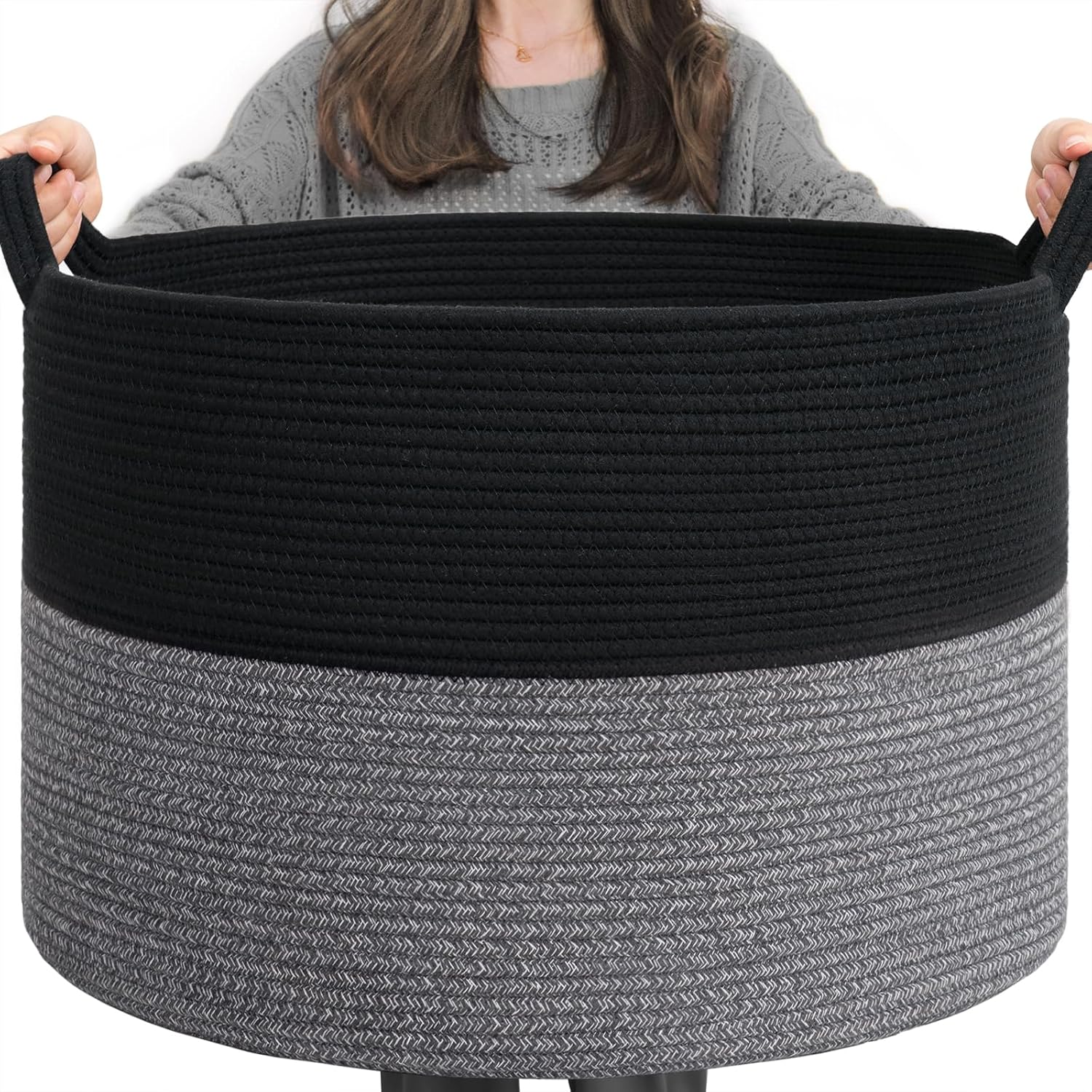 INDRESSME XL Woven Cotton Rope Basket - Black Stitch - PhoenixBucketTitleBTF by Handbags Specialist Headquarter | Available at Handbags Specialist Headquarter