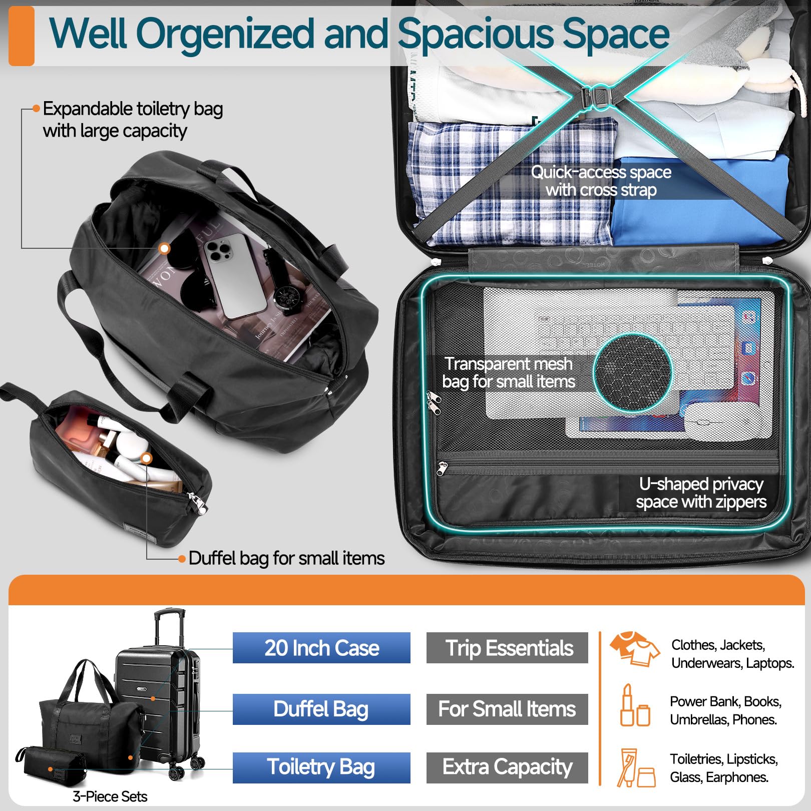 Hoteel 3-Piece Luggage Set - Luggage Travel Bags by Handbags Specialist Headquarter | Available at Handbags Specialist Headquarter