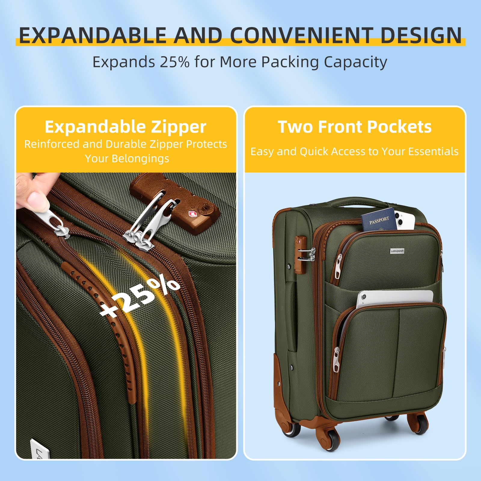 LARVENDER Expandable 5-Piece Spinner Luggage Set -  by Handbags Specialist Headquarter | Available at Handbags Specialist Headquarter