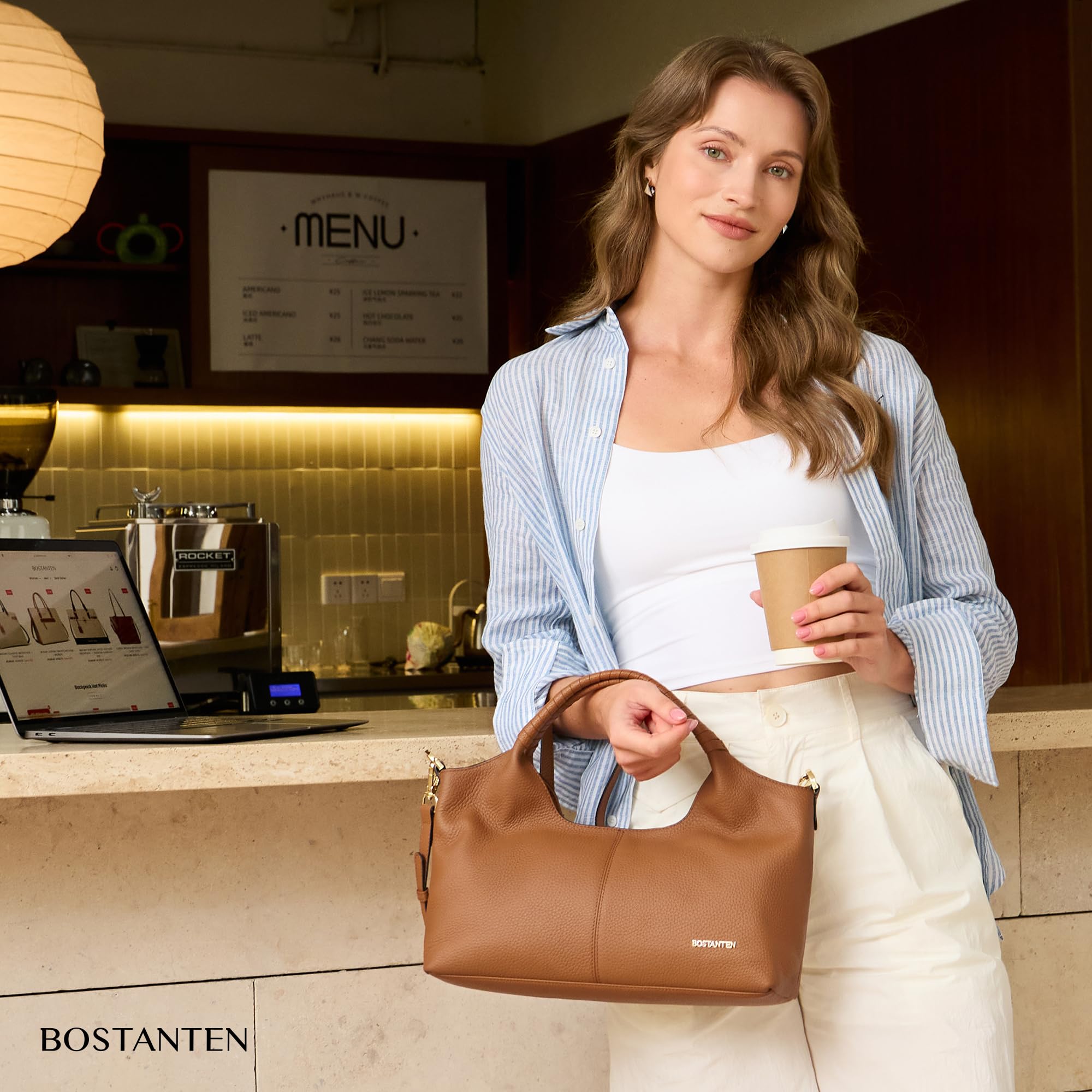 BOSTANTEN Leather Satchel Crossbody Handbag for Women
