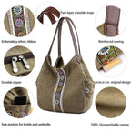 Worldlyda Women Canvas Embroidered Hobo Tote Bag