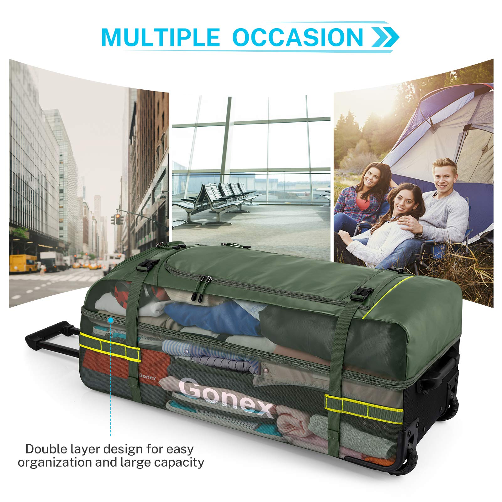 Gonex 70L Wheeled Duffle - Olive Green Travel Bag -  by Handbags Specialist Headquarter | Available at Handbags Specialist Headquarter