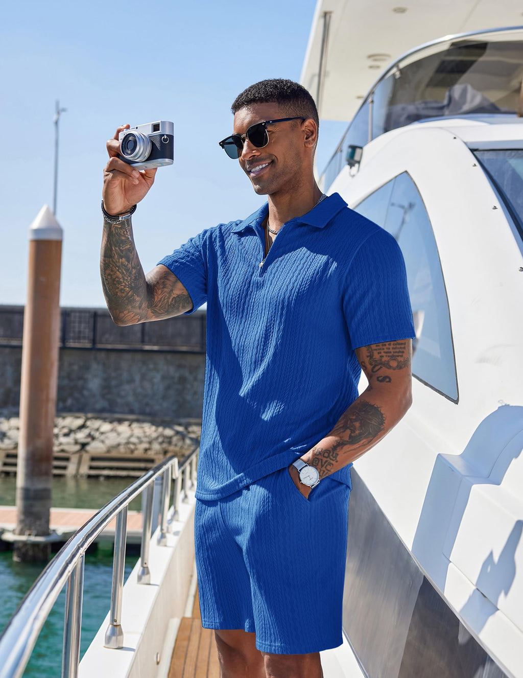 COOFANDY Men's 2 Piece Polo Shirt & Shorts Set