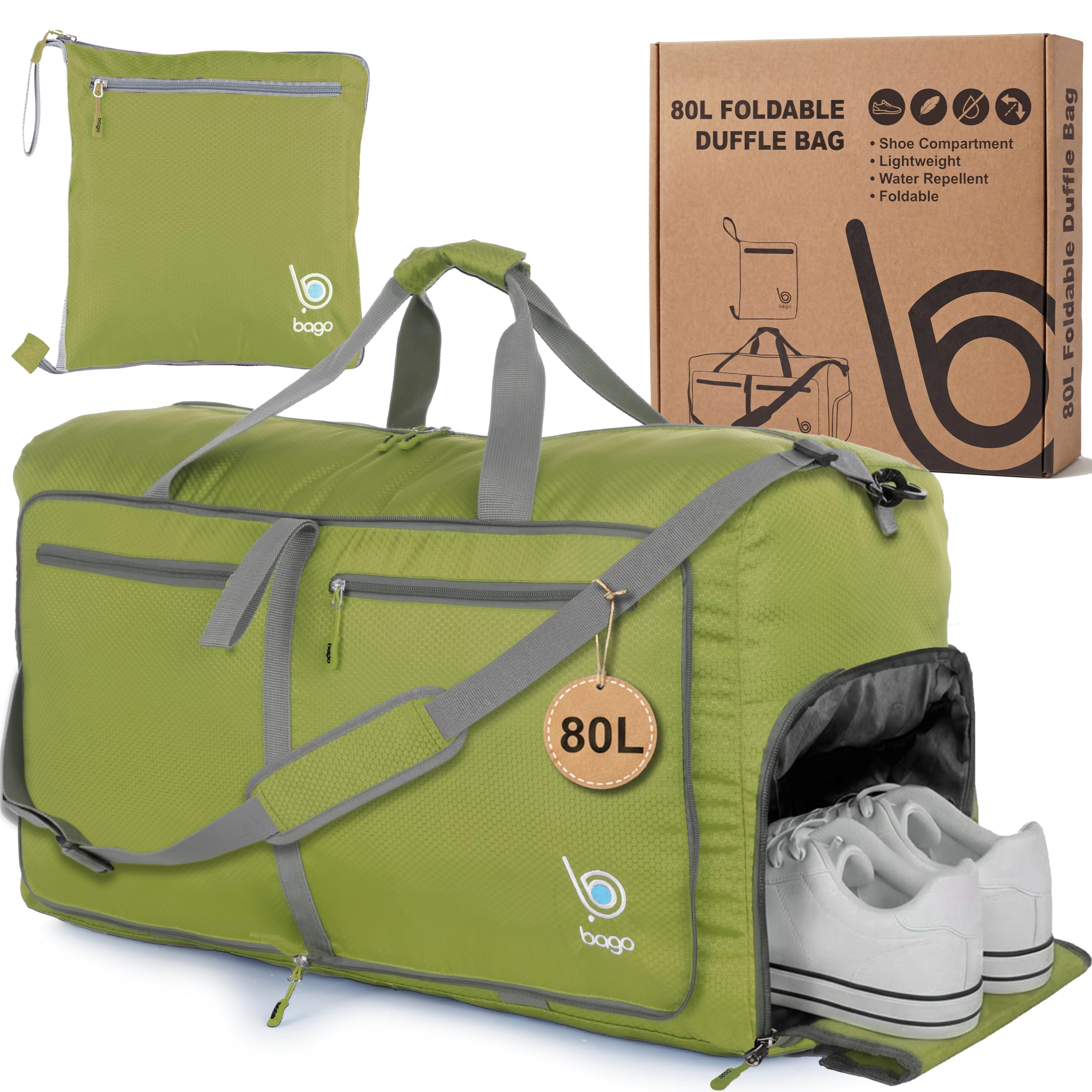 Bago 60L Foldable Travel Duffle Bag with Shoe Compartment