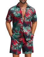 COOFANDY Men's Hawaiian 2 Piece Beach Outfit Set