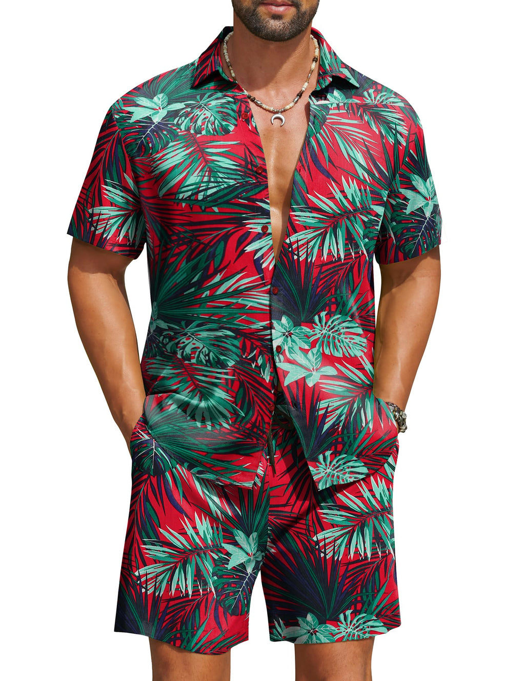 COOFANDY Men's Hawaiian 2 Piece Beach Outfit Set